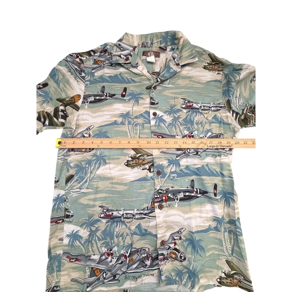 VTG Kalaheo Hawaiian Shirt Men S WWII Bomber Plane Aviation Aloha Military USA‎